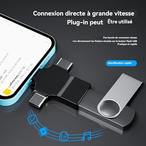 Adaptateur OTG 3 en 1 USB C, Lightning, Micro USB pour clé et clavier