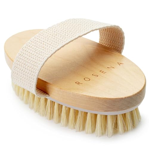 Image of Dry Brushing Body Brush - Best for Exfoliating Dry Skin, Lymphatic Drainage and Cellulite Treatment - Organic Spa Exfoliator and Massage Scrub Brush with Natural Boar Bristles (Oval)