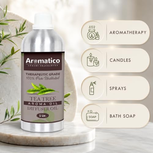 Image of AROMATICO Tea Tree Diffuser Oil with Strong, Long-Lasting Aroma. Premium Aroma Oil for Homes, Offices & Showrooms. Aromatherapy, Diffusers, Air Purifiers, Vaporizers - 1 L (1000 ml)