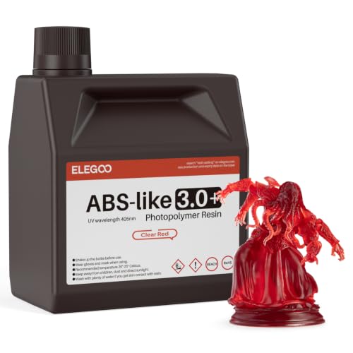 Image of ELEGOO ABS-Like Resin 3.0+, Upgraded 3D Printer Photopolymer Resin, Higher Heat-Resistance Fast Curing High Precision Non-Brittle, Clear Red 2000g