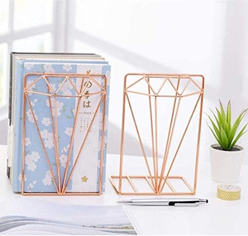Rose Gold Bookends Large Capacity Office Book Ends Hollow Nonskid Metal Book Rack Book Stand Heavy Duty Bookshelf Desk Tidy Organiser for Home Office Library School Study Decoration