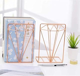Rose Gold Bookends Large Capacity Office Book Ends Hollow Nonskid Metal Book Rack Book Stand Heavy Duty Bookshelf Desk Tidy Organiser for Home Office Library School Study Decoration
