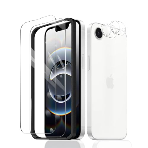 対応 iPhone 16e フィルム 保護 【2枚セット ガラスフイルム+2枚カメラフィルム+ガイド枠付き】 iPhone 16e 強化ガラス 気泡レス 貼りやすい スクラッチ防止 超耐久 高光沢 全面保護