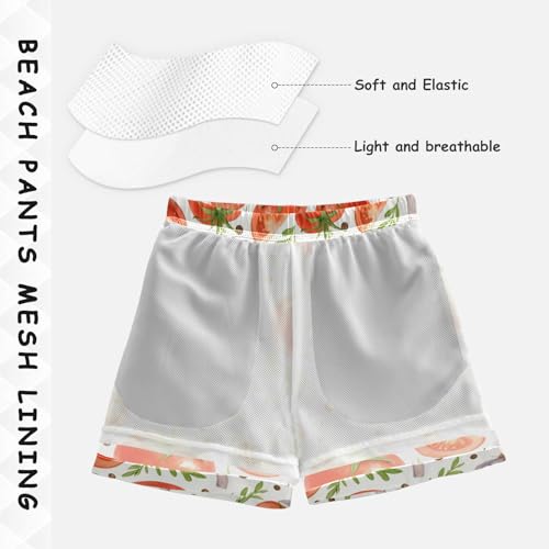 DOMIKING Tomato Garlic White Boys' Swimwear Quick Dry Swim Trunks with Pockets for Child Boy Adjustable Waist L4