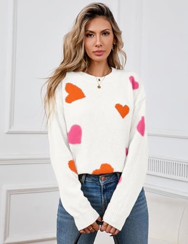 Image of Women's Cute Heart Sweaters Fall Casual Long Sleeve Knit Pullover Tops