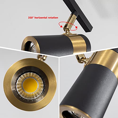 Image of 3-Light LED Track Lighting, Black and Gold GU10 Ceiling Spotlight | 350 rotatable heads direct focused light; 23.6-inch ceiling fixture for living rooms, hallways, kitchens, and studios