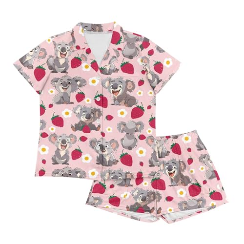 Image of Pjs Womens Short Sleeve Button Down Pajamas Set Two-Piece Nightwear with Pockets
