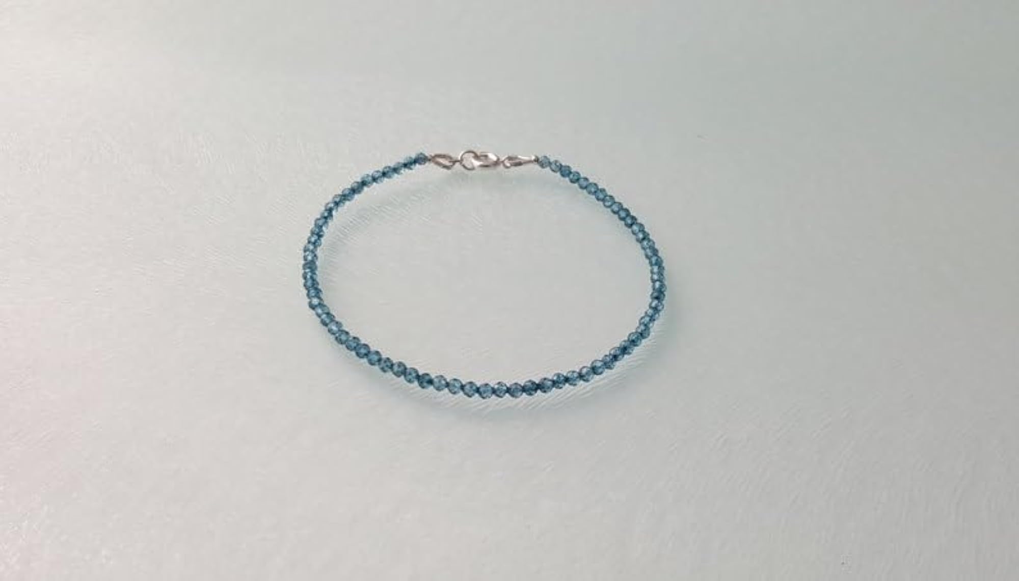 Blue Topaz Round Beaded Bracelet with Silver Plated Clasp, Adjustable