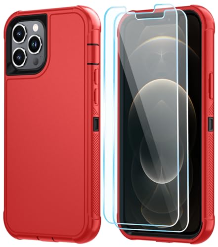 Image of SunStory Compatible with iPhone 12 Pro Max Case with HD Screen Protector, 3-Layer Heavy Duty Full-Body Cover,3 in 1 Hybrid Protective Case for iPhone 12 Pro Max 6.7 inch, Red