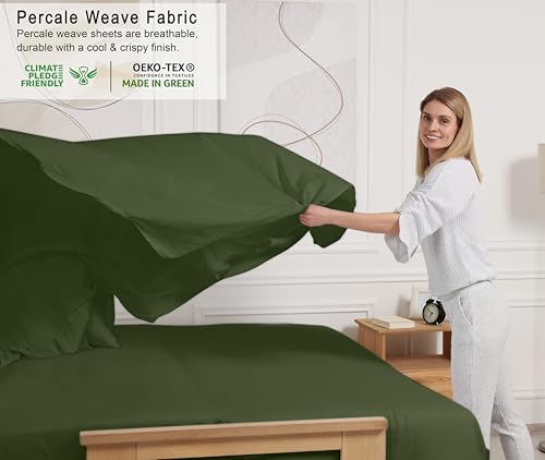 RUVANTI 100% Cotton Twin XL Sheet Sets, 3 Pieces, Soft & Breathable Percale Weave Bedding, Deep Pocket 16", Hotel Standard, Crisp Cool Feel, Durable, Perfect Size Dyed Sheets, Chive