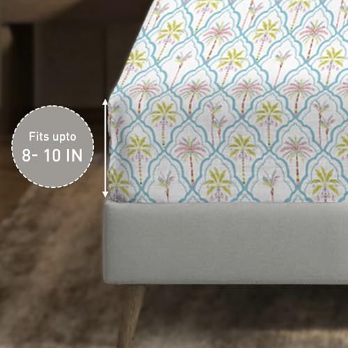 Image of MYTRIDENT Soft Comfort Bedsheet for Double Bed King Size | 182 cm x 198 cm + 30 cm | 200 TC, Sateen Weave, 100% Cotton, Elastic fittedsheet with 2 Pillow Covers and Breathable - Fiona