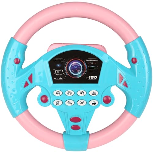 Volant simulation bébé rose à musique : éveille les petits sur le siège arrière de la voiture