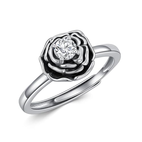 Diamond Rose Rings for Women 925 Stering Silver Rose Open Rings Adjustable Ring Promise Rings Jewelry Birthday Gifts for Wife