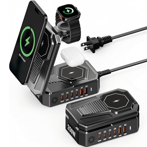 Hub de 250W con carga magnética y base inalámbrica 3 en 1 para móvil