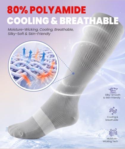Image of PULIOU Cooling Compression Socks for Women Men, 20-30 mmHg Circulation Knee High for Travel, Flying, Running, 2 Pairs