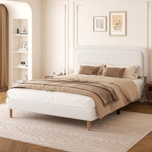 viplov Queen Size Boucle Upholstered Platform Bed Frame