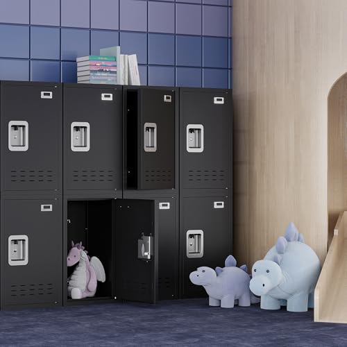 KAER Metal Locker, Lockers, Storage Locker, Lockable Storage Cabinet, Small Metal Locker, 24\" H Locker Organizer for Bedroom, School, Office, Playroom, Daycare, Garage (Black)