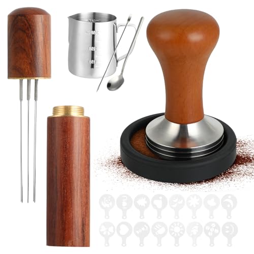 Prensador De Café - Kit Barista 22 Piezas - Tamper 51mm En Acero Inoxidable - Accesorios Café Incluyen Alfombrilla Tamper, Plantillas, Jarra Para Leche, Cepillo Y Herramientas Profesionales