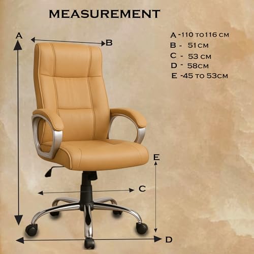 Image of Vista Ergonomic Leatherette Boss Chair for Office | High Back Revolving Chair for Home, Office, Study & Gaming | Height Adjustable Office Chair in Crome Base | 1pc (Khakhi)