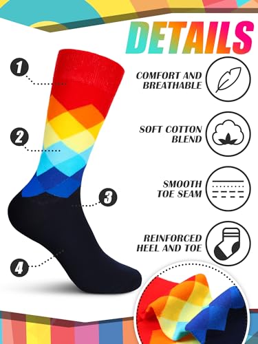 8 Pairs Dress Socks Novelty Socks Bulk for Men Size 8-12 Colorful Socks Crew Socks Bulk Business Casual Socks Gifts for Men Dad Grandpa (Funky Style)3