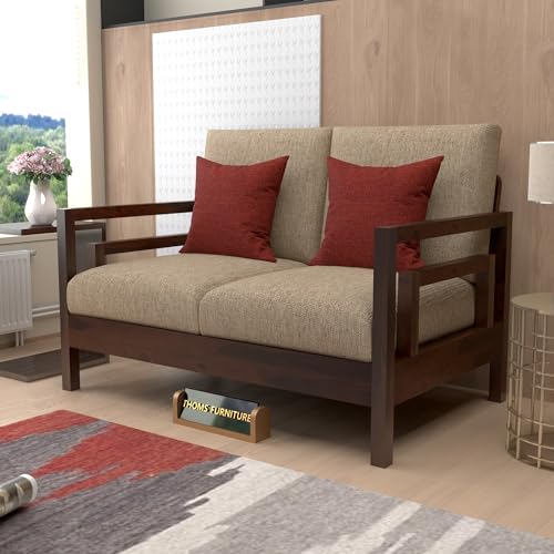 Image of Solid Sheesham Wood 2 Seater Sofa for Living Room | Premium Wooden 2 Seater Sofa Set for Office & Home Furniture Decor (Jake Walnut, 2 Seater)