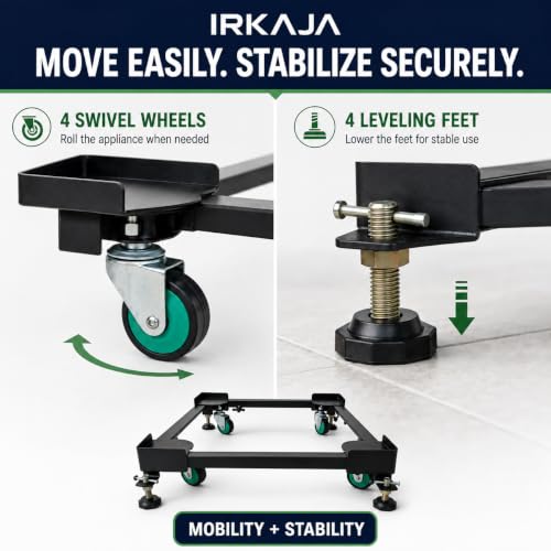 Image of Heavy Duty Adjustable Wheeled Metal Washing Machine Stand /Trolley for Front /Top Load Washers, Refrigerators & Dishwashers (Adjustable (Min.: 16 inchX20 inch, Max.: 31 inchX24 inch)