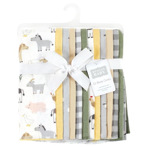 Image of Hudson Baby Unisex Baby Cotton Poly Flannel Burp Cloths Bundle, Cute Farm, One Size