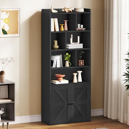 YITAHOME Bibliothèque à 4 Niveaux avec Portes et Placard, étagère de Rangement sur Pied, Compartiment Ouvert, idéale pour la Maison, Le Bureau, Le Salon...