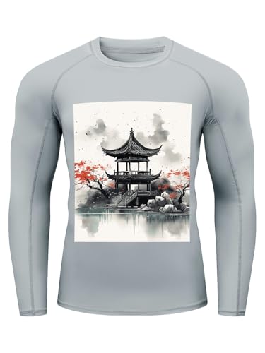 Camiseta de Natación para Hombre Chinese Ink Painting, Mascara contra Rayos UV UPF 50+, Manga Larga, Compresión para Surf, Secado Rápido miniatura 3