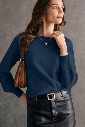 Womens Pullover Sweater White Buttoned Bishop Sleeve Crew Neck Sweater3