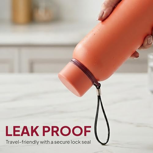 Image of CELLO Duro Kent Gen-X Stainless Steel Flask 520ml Peach | Wide Mouth with Carrying Loop, Leak Proof Double Wall Vacuum Insulated Hot and Cold Flask Water Bottle For Office Gym Biking Outdoor Hydration