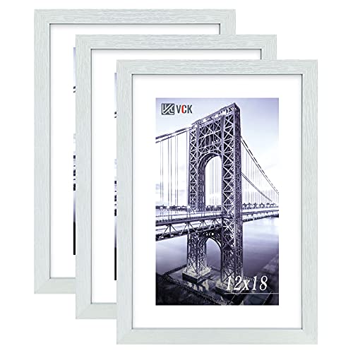 Image of VCK 12x18 Frames 3 Pack, White Poster Frame MDF Wood with Polished Plexiglass, Wall Mounting Horizontal & Vertical Display