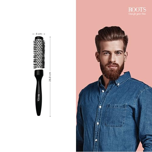 Image of ROOTS Professional Barrel Hair Brush | For Blow Drying & Volumizing | With Ceramic Barrel & Nylon Bristle | For Women's Wavy, Curly Hair | Length - 10.55 Inch, Model No - PEC25 Black