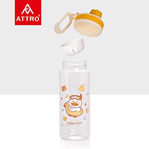 Image of Attro Champ 550ml Cute and Convenient Cartoon Printed Kids Plastic Water Bottle with Designer Hand Strap & Flip Lid BPA-Free-Perfect for School,Sports and Travel -Beige