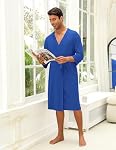 Ekouaer Men's Lightweight Kimono Spa Robe Knit Bathrobe Soft Sleepwear 3/4 Sleeve Loungewear with Pockets S-XXL