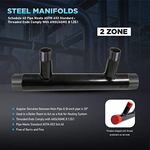 Image of Midline Valve SH2-1434-7-5 Steel Manifold, 1-1 /4'' Base 2 Ports of 3 /4'' 7'' Spacing, Black, 5 Pack