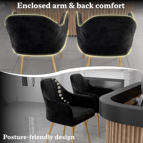Image of Milano Velvet Comfort Dining Chair with Deep Cushion Seating, Strong Wooden Frame & Metal Support Legs for Dining, Living Room, Bedroom, Balcony & Office (Carbon Black)