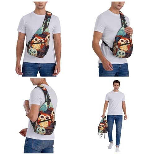 Mochila Sling Crossbody Negra Anime Búho miniatura 6
