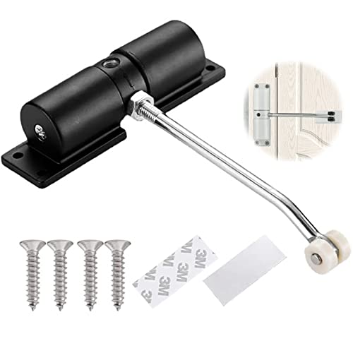 Chiudiporta automatico, porta interna regolabile, chiudiporta in lega di zinco a molla con 4 viti e leva di regolazione per casa, ufficio, camera da letto (nero)