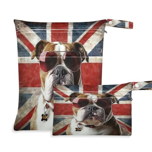 Coikll Wet Dry Bags for Cloth Diaper 2 Pack Waterproof Yoga Gym Bag for Swimsuit Wet Clothes Baby Items-?Dog and Flag?