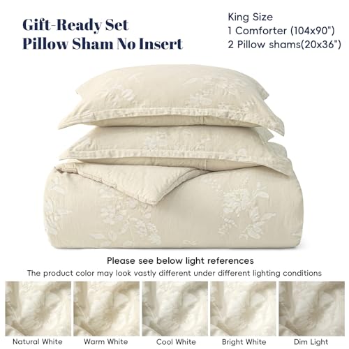 Image of PHF Cotton Jacquard Comforter Set King, Soft Breathable, Oak
