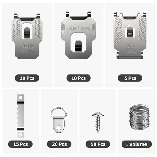 Image of 111Pcs 25 40 65 LB Drywall Picture Hangers Claw Heavy Duty No Damage | Picture Hanging Hooks Hardware Kit Tool Free Wall Hanger for Room Office Sawtooth Wire Ring Mirror Photo Poster Frame