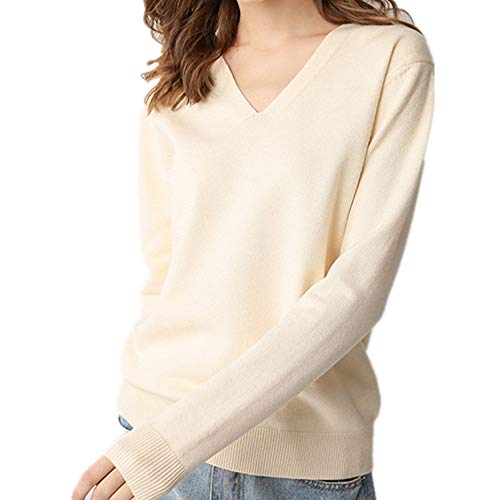 レディース セーター Vネックニットセーター A&C レディース カットソー 美シルエット 新 かい ニットセーター オフィスセーター 無地 長袖 半袖 前開き カジュアル トップス 春夏秋 (ベージュ, XL)