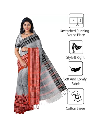 Image of eC ESHA'S COLLECTION Women's Cotton Blend Begumpuri Handloom Saree With Unstitched Running Blouse Piece