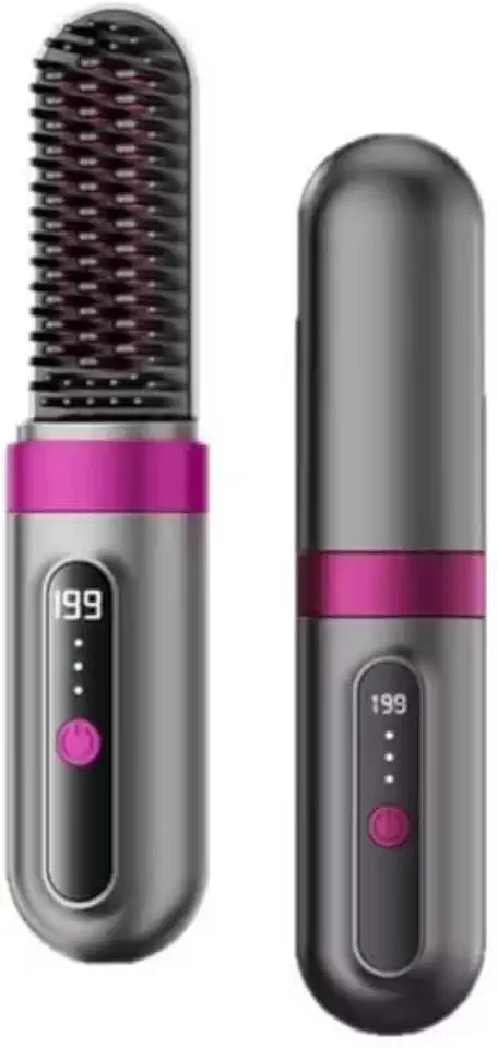 Escova Alisadora Sem Fio com Display Digital – USB C Recarregável, Portátil e Rápida Controle De Temperatura