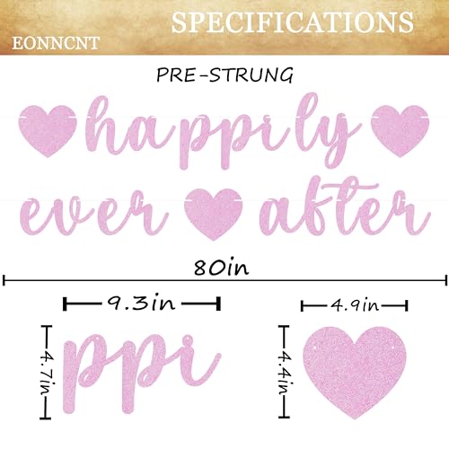 Image of Pre-Strung Happily Ever After Banner - Pink Glitter Bachelorette Bridal Engagement Party Decoration Supplies, Bachelorette Wedding Party Banner for Engagement, Bridal Shower, Wedding Party Photo Booth Props