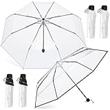 Fabbay 4 Pcs Foldable Clear Umbrella Transparent Wedding Umbrella Compact Folding Umbrellas for Rain Manual Open and Close Portable Umbrella for Travel Dating Party Favors (White and Black)