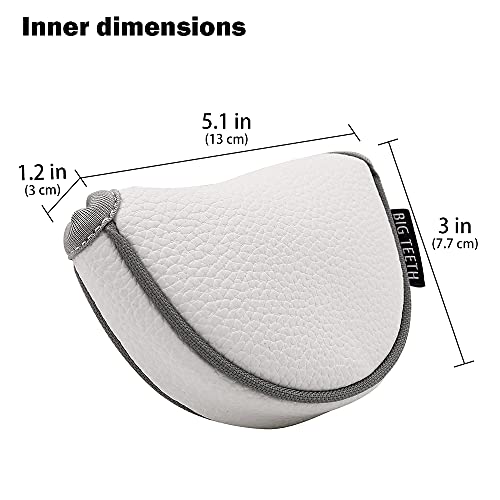 Big Teeth Small Golf Putter Cover Half Mallet Mini Golf Headcover Club Head Protector Magnetic Closure for Scotty Cameron Taylormade Odyssey Club (White)