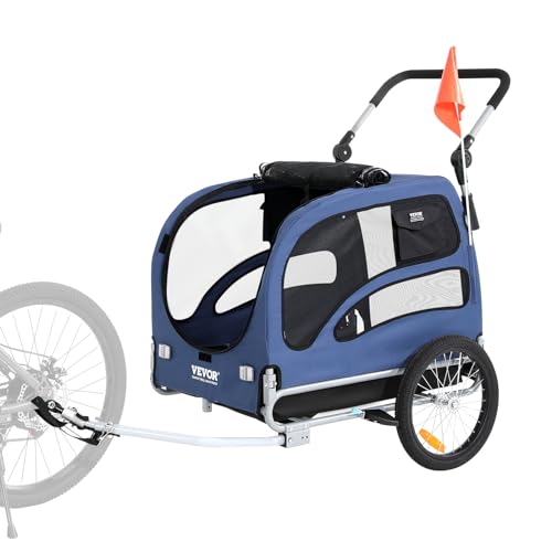 VEVOR Hundeanhänger 45 kg 2in1 Fahrradanhänger Kohlenstoffstahl + 600D Oxford-Gewebe + PP faltbar 1440 x 725 x 845 mm als Anhänger 1320 x 725 x 920 mm als Kinderwagen Hundebuggy Jogger Anhänger Blau