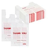 ROYALNA 100 count White/Red Thank you (12" x 6.5" x 21") Plastic T shirt Grocery shopping bags Reusable and Disposable for Restaurants, Convenience Stores, Food, Supermarket (White/Red Thank you, 100)